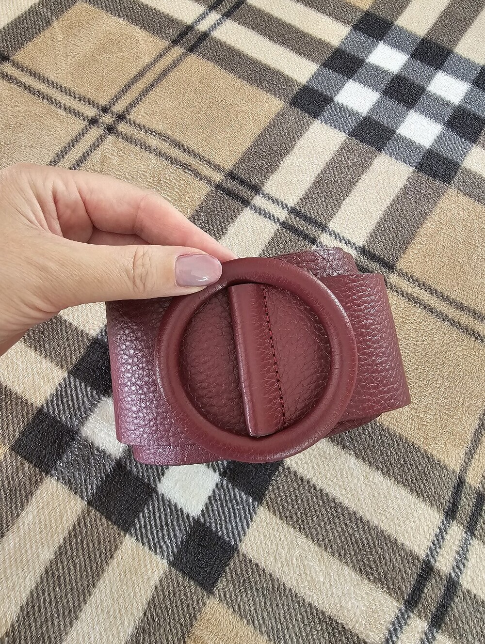 J. McLaughlin Wide Wine Leather Belt with Round Buckle